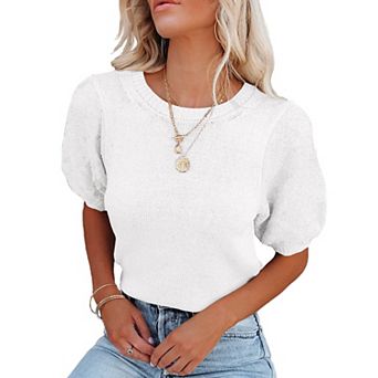 Women's Short Sleeve Sweaters Crewneck Knit Pullover Lightweight Summer Casual Tops