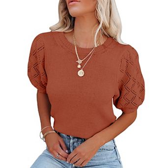 Women's Short Sleeve Sweaters Crewneck Knit Pullover Lightweight Summer Casual Tops