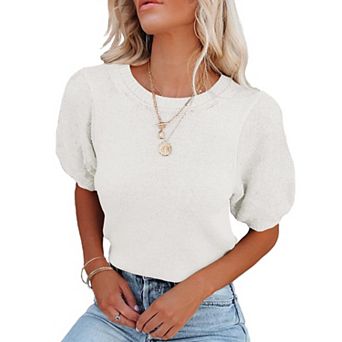 Women's Short Sleeve Sweaters Crewneck Knit Pullover Lightweight Summer Casual Tops