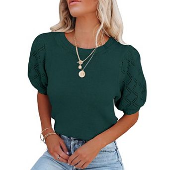 Women's Short Sleeve Sweaters Crewneck Knit Pullover Lightweight Summer Casual Tops