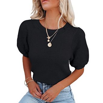 Women's Short Sleeve Sweaters Crewneck Knit Pullover Lightweight Summer Casual Tops