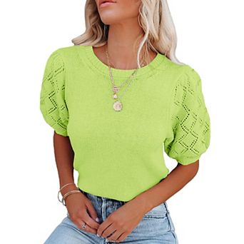 Women's Short Sleeve Sweaters Crewneck Knit Pullover Lightweight Summer Casual Tops