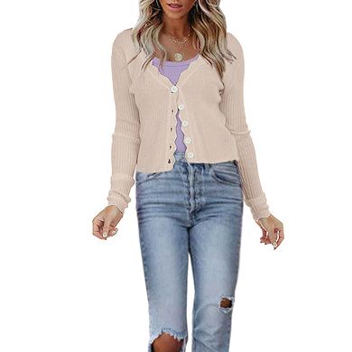Women's Cropped Knit Cardigan V-Neck Button Down Shrug Sweater for Dresses and Tops
