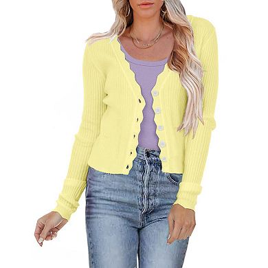 Women's Cropped Knit Cardigan V-Neck Button Down Shrug Sweater for Dresses and Tops