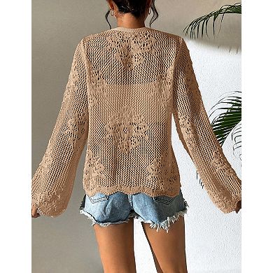 Womens Tie Front Cardigan Lightweight Crochet Shrug Spring Knit Cover Up