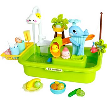 Easy Playhouse 4-In-1 Play Sink With Running Water & Kitchen Accessories
