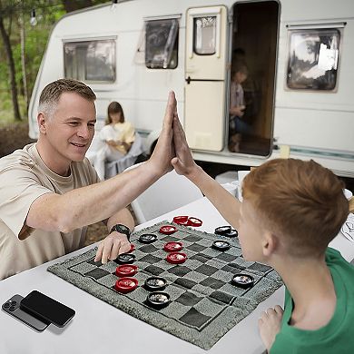 Easy Playhouse 3-In-1 Giant Checkers & Tic Tac Toe Jumbo 25.6-Inch Rug