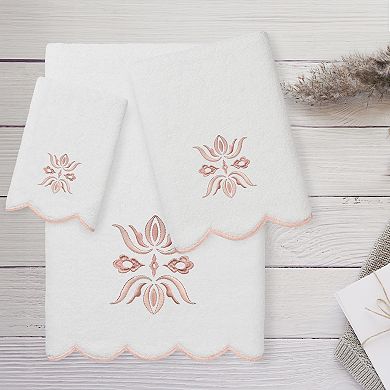 Linum Home Textiles 3-pc. Flower Crest Scallop Embellished Towel Set