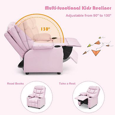 Costway Kids Youth Recliner Chair PU Leather with Cup Holders & Side Pockets