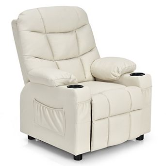 Costway Kids Youth Recliner Chair PU Leather with Cup Holders & Side Pockets