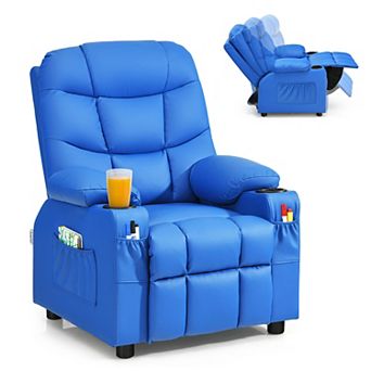 Costway Kids Youth Recliner Chair PU Leather with Cup Holders & Side Pockets