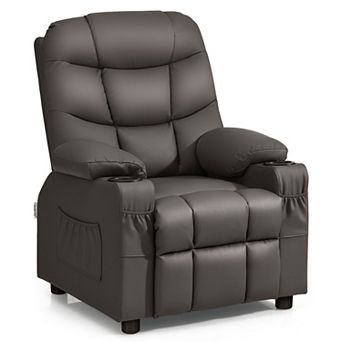 Costway Kids Youth Recliner Chair PU Leather with Cup Holders & Side Pockets