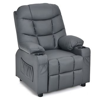 Costway Kids Youth Recliner Chair PU Leather with Cup Holders & Side Pockets