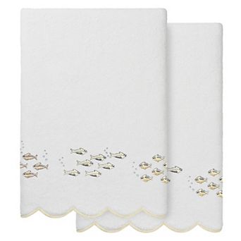 Linum Home Textiles 2 pc Turkish Cotton Fish School Scallop Bath Towel, hand Towel, or Fingertip Towel Set