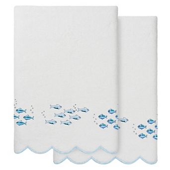 Linum Home Textiles 2 pc Turkish Cotton Fish School Scallop Bath Towel, hand Towel, or Fingertip Towel Set