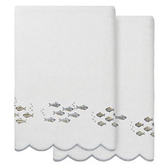 Linum Home Textiles 2 pc Turkish Cotton Fish School Scallop Bath Towel, hand Towel, or Fingertip Towel Set