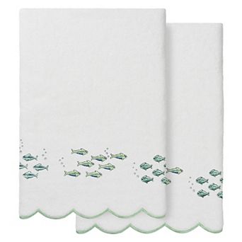 Linum Home Textiles 2 pc Turkish Cotton Fish School Scallop Bath Towel, hand Towel, or Fingertip Towel Set