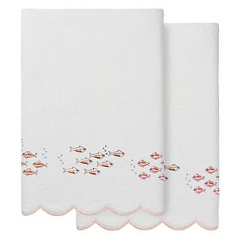 Linum Home Textiles 2 pc Turkish Cotton Fish School Scallop Bath Towel, hand Towel, or Fingertip Towel Set