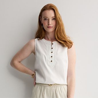 Women's Croft & Barrow® Button Henley Tank Top