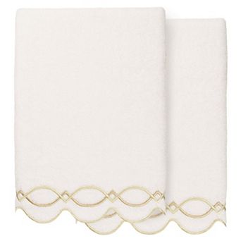 Linum Home Textiles 2 pc Diamond Chain Scallop Embellished Towel Set