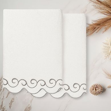 Linum Home Textiles Turkish Cotton Scallop 2-pc. Embellished Towel Set