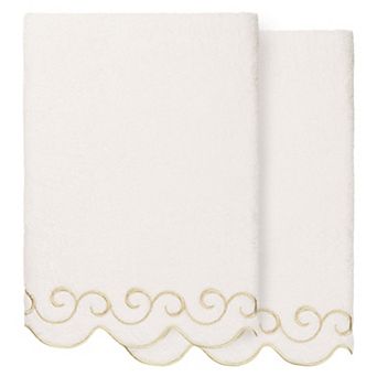 Linum Home Textiles Turkish Cotton Scallop 2 pc Embellished Towel Set