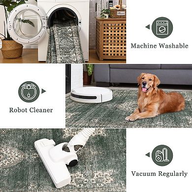 Area Rugs for Living Room Floral Vintage Soft Non Slip Machine Washable Distressed Vintage Rug