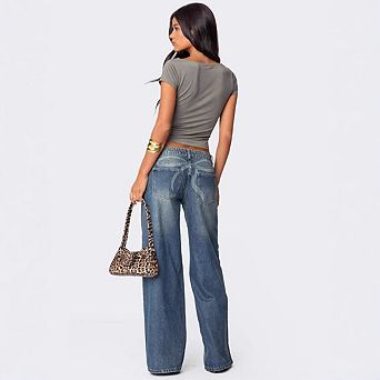 Women's High Waisted Wide Leg Jeans Vintage Washed Baggy Denim Pants