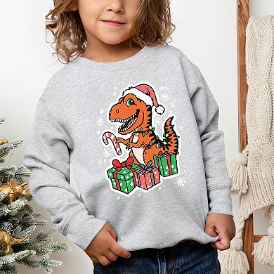 Orange Dinosaur Christmas - Toddler Graphic Sweatshirt