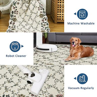 Floral Irregular Edge Carpet Indoor Non Slip Washable Entry Rug Low Pile Throw Rugs for Entryway