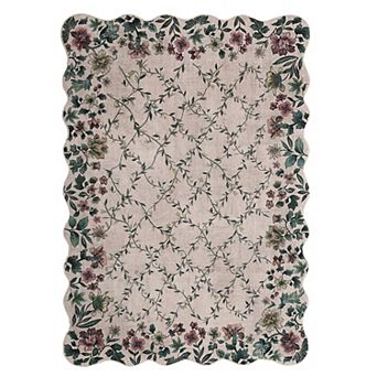 Floral Irregular Edge Carpet Indoor Non Slip Washable Entry Rug Low Pile Throw Rugs for Entryway
