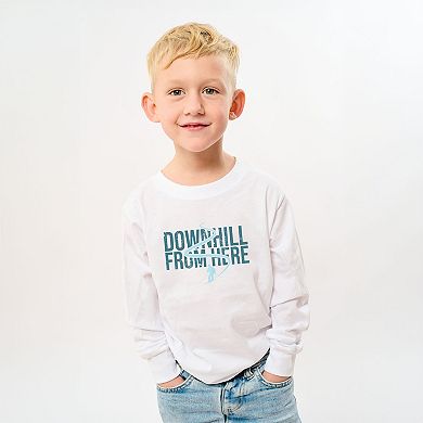 Downhill From Here Skiing - Youth Long Sleeve Graphic T-Shirt