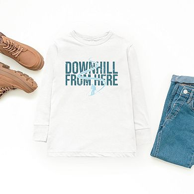Downhill From Here Skiing - Youth Long Sleeve Graphic T-Shirt