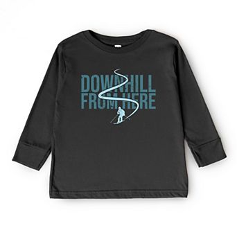 Downhill From Here Skiing - Youth Long Sleeve Graphic T-Shirt