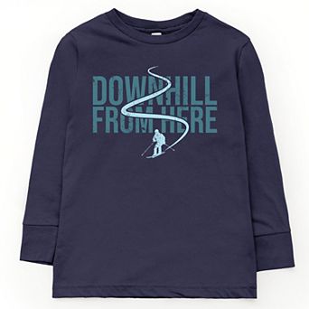Downhill From Here Skiing - Youth Long Sleeve Graphic T-Shirt