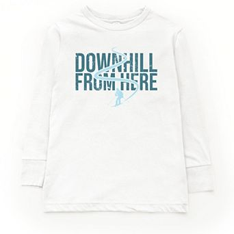 Downhill From Here Skiing - Youth Long Sleeve Graphic T-Shirt