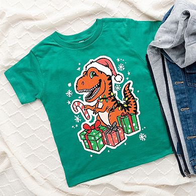 Orange Dinosaur Christmas - Toddler Short Sleeve Graphic T-Shirt