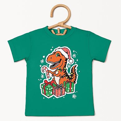 Orange Dinosaur Christmas - Toddler Short Sleeve Graphic T-Shirt