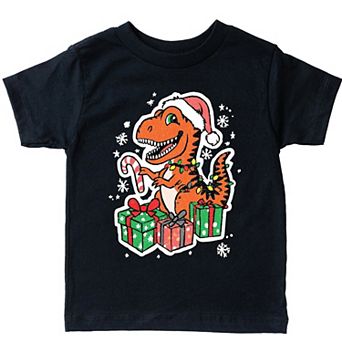 Orange Dinosaur Christmas - Toddler Short Sleeve Graphic T-Shirt