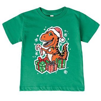 Orange Dinosaur Christmas - Toddler Short Sleeve Graphic T-Shirt