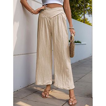 Women's Cross Waist Wide Leg Pants Textured Trousers