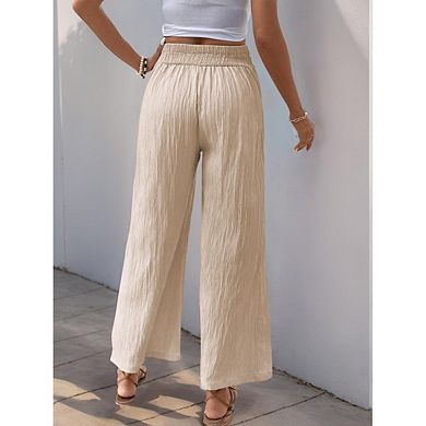 Women's Cross Waist Wide Leg Pants Textured Trousers