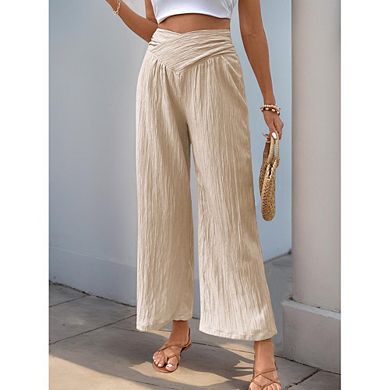 Women's Cross Waist Wide Leg Pants Textured Trousers