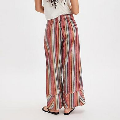 Women's Striped Wide Leg Pants Boho Elastic Waist Stripes Trousers