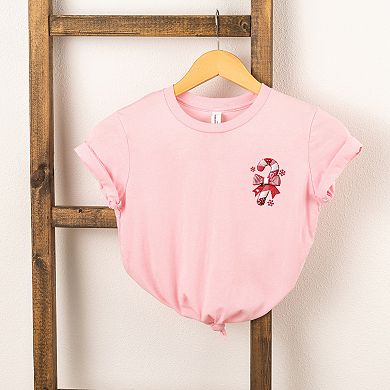 Candy Cane Bow Patchwork Print - Youth Short Sleeve Graphic T-Shirt