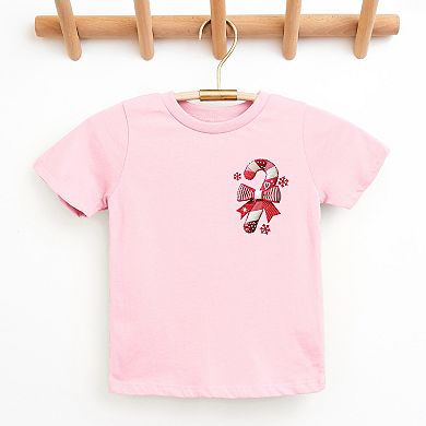Candy Cane Bow Patchwork Print - Youth Short Sleeve Graphic T-Shirt