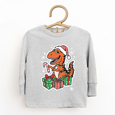 Orange Dinosaur Christmas - Toddler Long Sleeve Graphic Tee