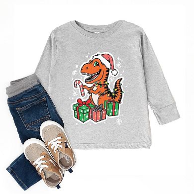 Orange Dinosaur Christmas - Toddler Long Sleeve Graphic Tee