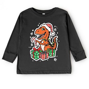 Orange Dinosaur Christmas - Toddler Long Sleeve Graphic Tee