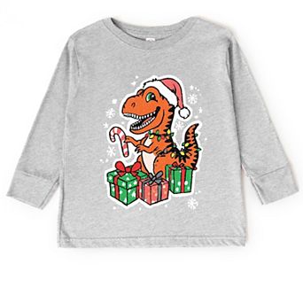 Orange Dinosaur Christmas - Toddler Long Sleeve Graphic Tee